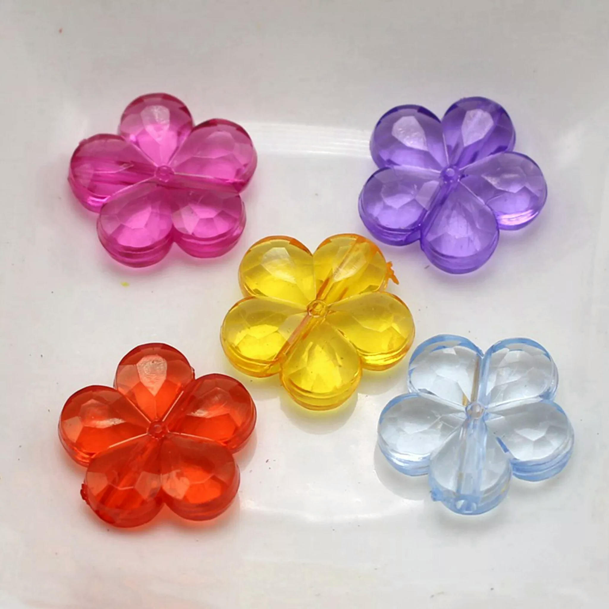U8MO 500 Mixed Colour Transparent Faceted Acrylic Flower Beads 14mm Craft DIY