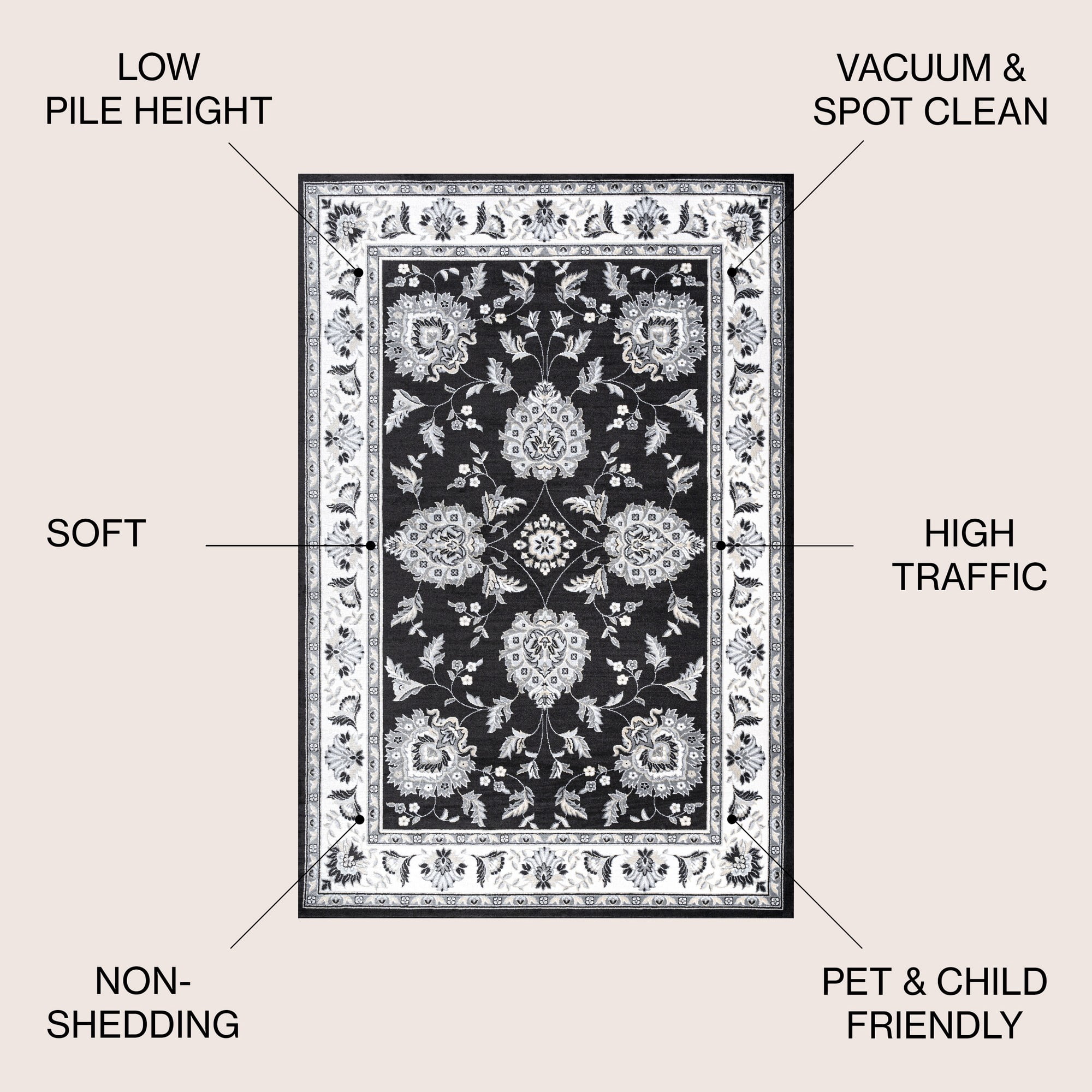 JONATHAN Y MODERN PERSIAN 4 x 6 Area Rug, Cherie French Cottage - Black/Cream, MDP505D-4