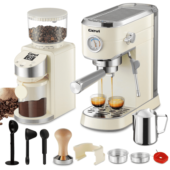 Gevi 20 Bar Espresso Machine & Burr Grinder Combo, 35 Precise Grind Settings, Professional Automatic Coffee Maker, Perfect Gift for Coffee Lovers
