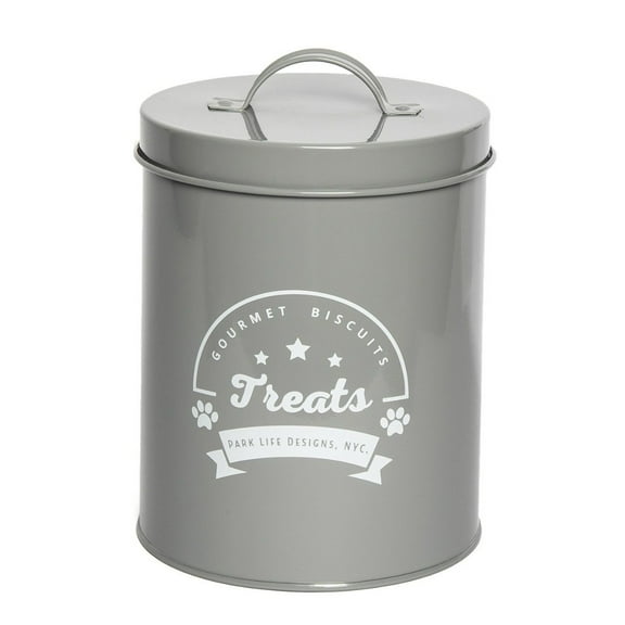 Park Life Designs 1.4 Qt. Small Treat Canister | Gourmet Biscuits (Grey)