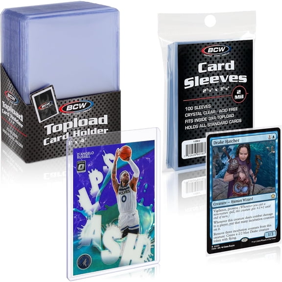 Card Sleeves and Toploaders for Card Combo | Premium Top loaders for Cards and Acid-Free Penny Sleeves | Great for Football, Magic The Gathering, Pokemon, and Baseball Card Protectors 100 Count