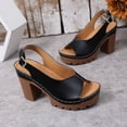thumbnail image 4 of Viluyesy Platform Sandals for Womens, Peep Toe Ankle Strap Chunky Heels Summer Slingback Dressy Shoes Black US9, 4 of 9