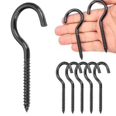 6 Pack Screw Eyes, M6x90mm 304 Stainless Steel Heavy Duty Eye Bolts Screw Black