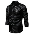 thumbnail image 1 of Men's Solid Button Slim Fit Turn Down Collar Long Sleeve Shirt - Polyester Cotton Casual Work Top, 1 of 4