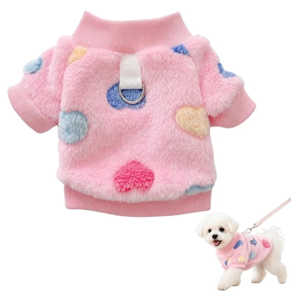 Dog Vest with Built-in Leash, Warm Fleece Sweater with D-Ring, Soft Puppy Clothes with Heart Paw Print for Small Dogs and Cats