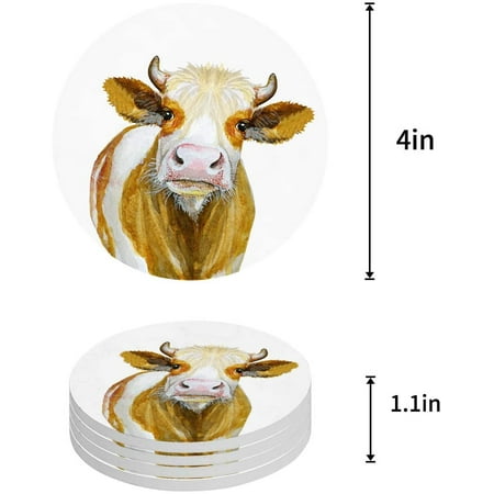 

KXMDXA Cow Set of 6 Round Coaster for Drinks Absorbent Ceramic Stone Coasters Cup Mat with Cork Base for Home Kitchen Room Coffee Table Bar Decor