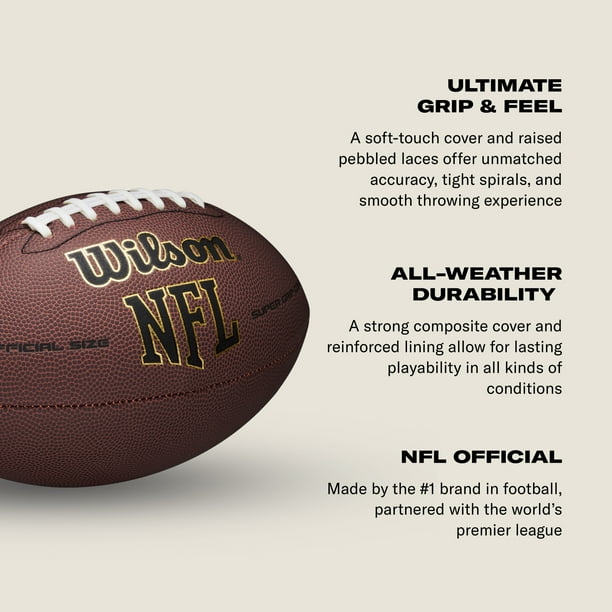 Wilson, NFL Super Grip Football, Official Size, Brown Leather