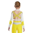 thumbnail image 2 of YiZYiF Girls Acrobatics Dance Tops Long Sleeve Rhinestone Shiny Color Block Cross Back Cutout for Gymnastics Sport Wear Fluorescent Yellow 8, 2 of 5