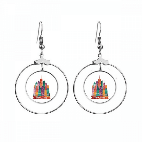 USA America Beautiful Castle Architecture Earrings Dangle Hoop Jewelry Drop Circle
