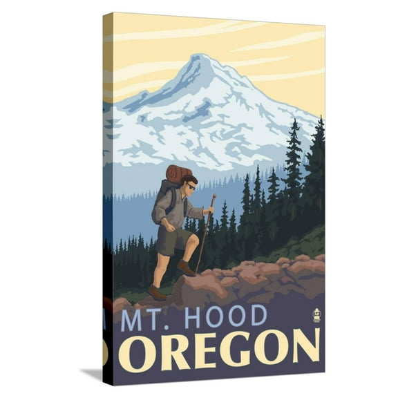 Art.com Mt. Hood Hiker Scene Poster Stretched Canvas Print Wall Art by Lantern Press, 16" x 24"