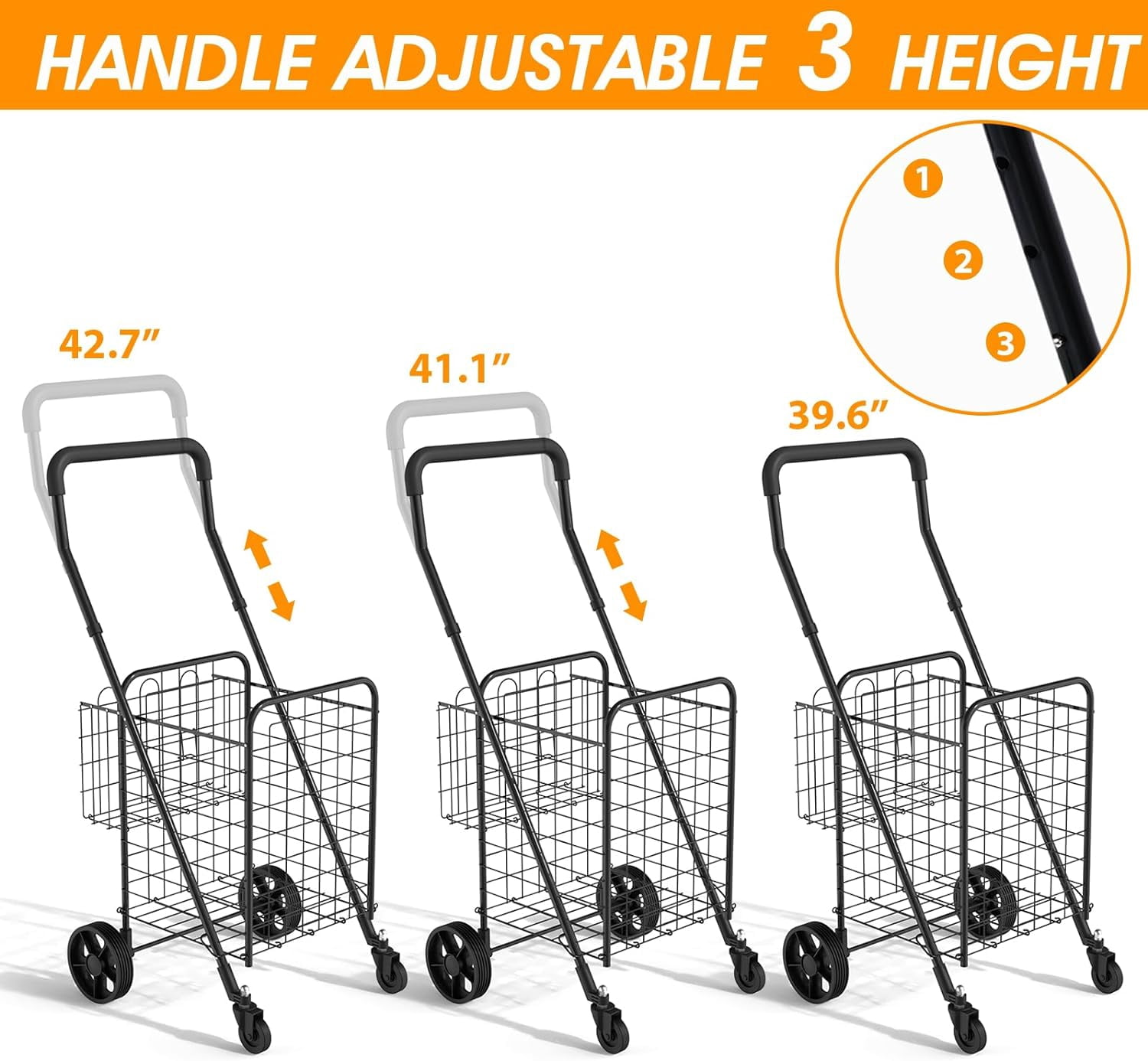 Siffler Shopping Cart with Swivel Wheels, Black