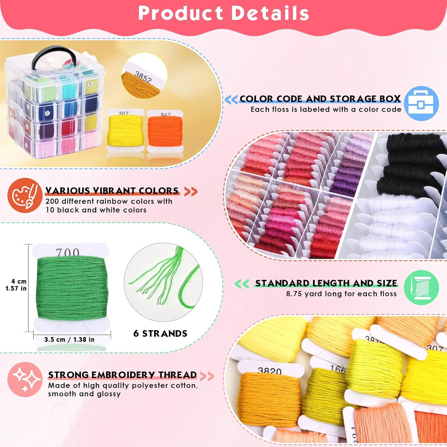 Embroidery Floss Thread Kit Including Colors Cross Stitch Sewing Thread with Embroidery Accessories and Transparent Embroidery Thread Storage Organizer Box