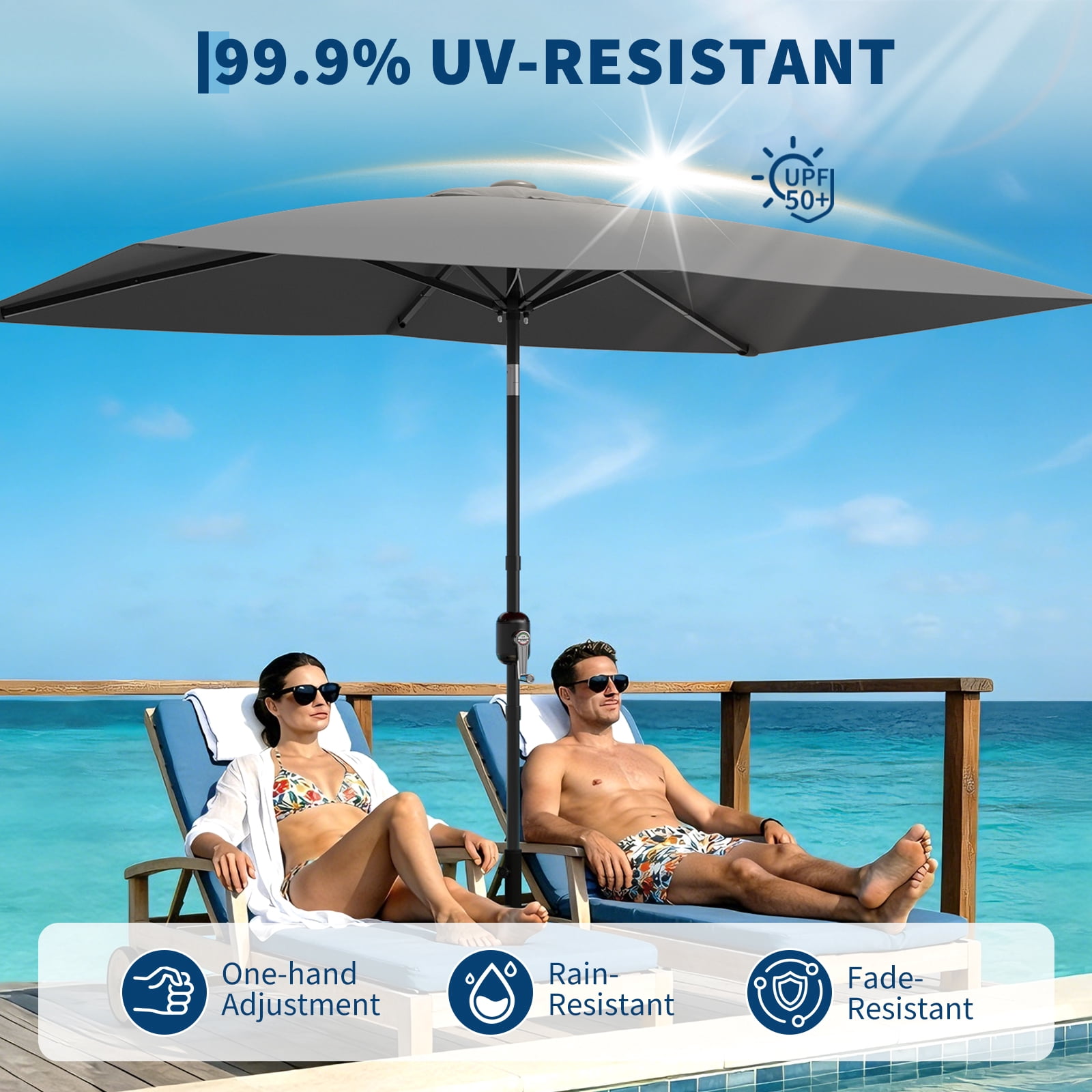 6.5x10 ft Rectangular Patio Umbrellas,Rectangle Outdoor Umbrella Outdoor Table Umbrella with Crank and Push Button Tilt, Market Umbrella Sun Umbrella with 6 Sturdy Ribs Tilt,Large Outdoor Umbrella