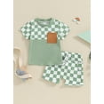 thumbnail image 2 of Bslissey Toddler Baby Boy Summer Clothes Checkerboard Print Short Sleeve T-Shirt + Elastic Waist Shorts 2Pcs Casual Outfits Infant Short Pants Set 6M 12M 18M 24M 3T 4T, 2 of 9