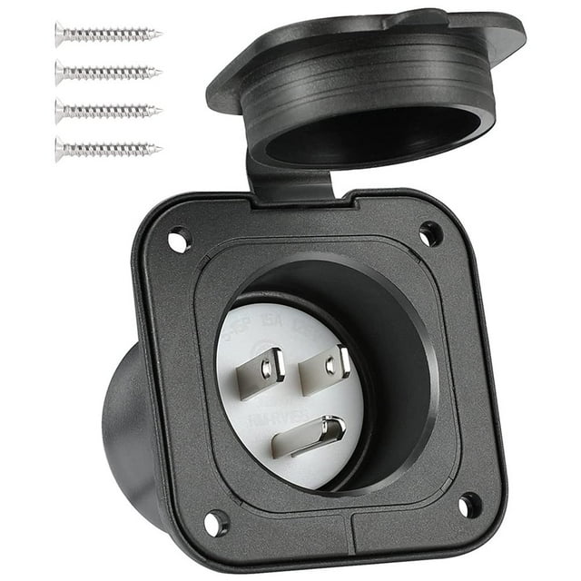 15 Amp Shore Power Inlet Plugs 125V Flange Inlet RV Power Outlet Socket with Waterproof Cover and Screws
