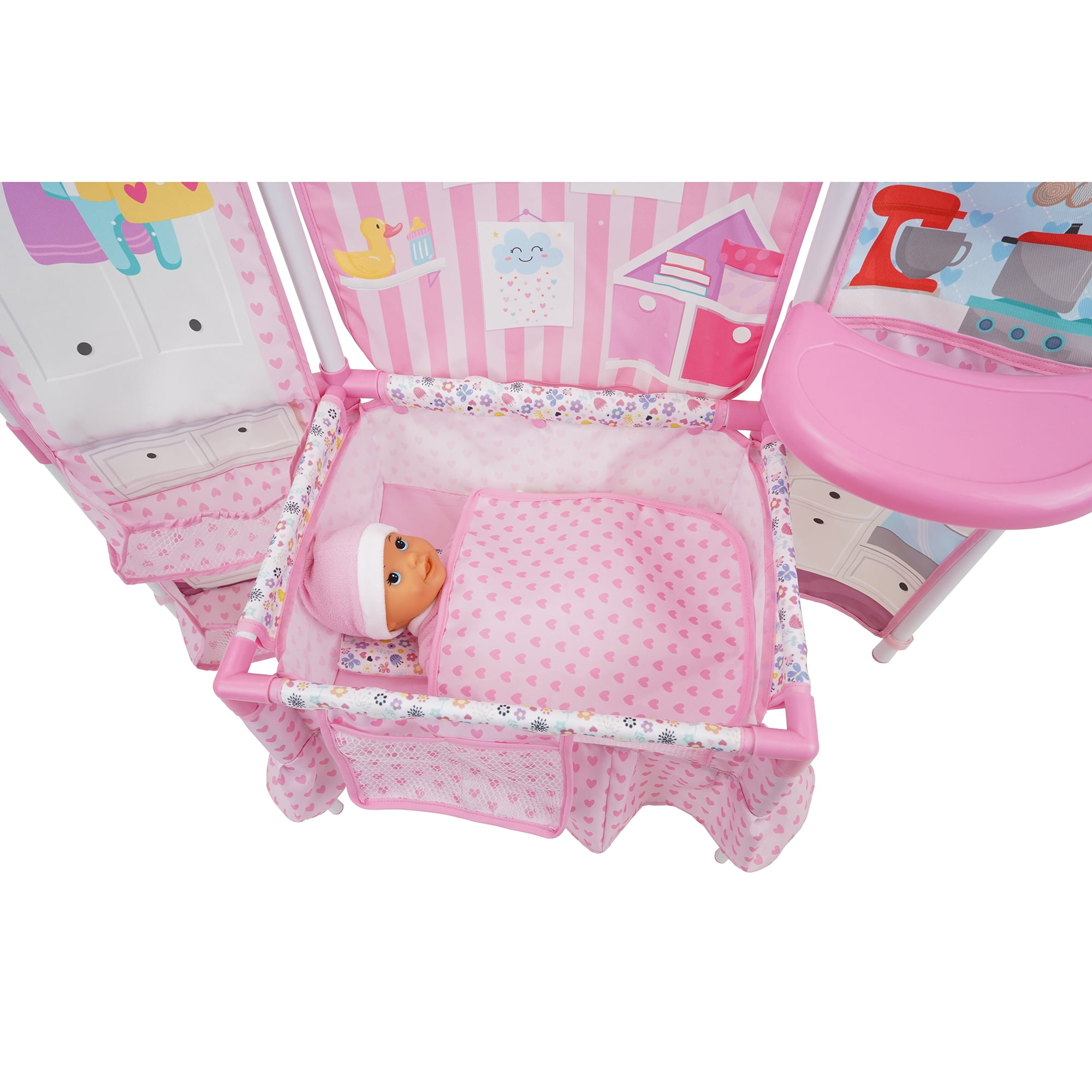 509 Crew Pink Doll BnB Furniture Set 14 Doll with Highchair Play Yard 15 Accessories
