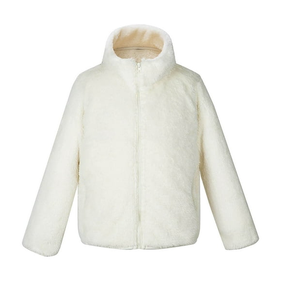 Kids Fleece Jackets, Boys Girls Soft Fleece Full Zip Jackets, Toddler Zip up Fall Jackets Stand Collar Long Sleeve Sweatshirts Warm Winter Coat Outerwear White 130