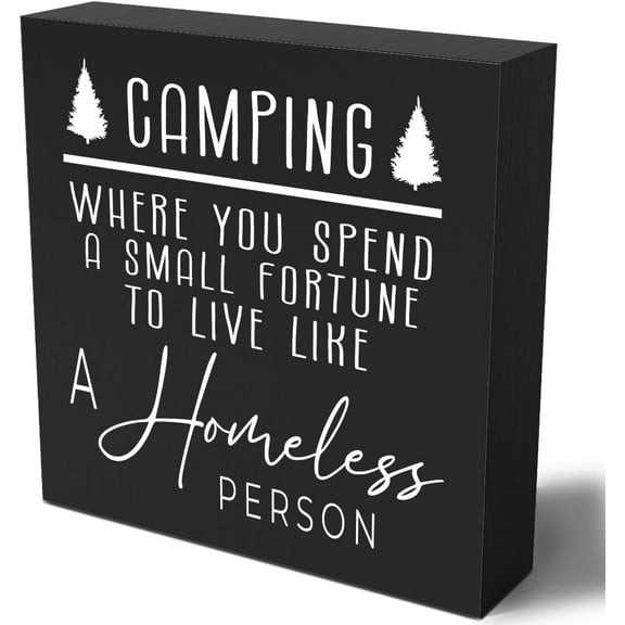 Zomyto 7"x7" Camping Accessories Wood Sign Desk Decor Camper Decor RV Essentials Camping Decor Farmhouse Black Wooden Box Sign
