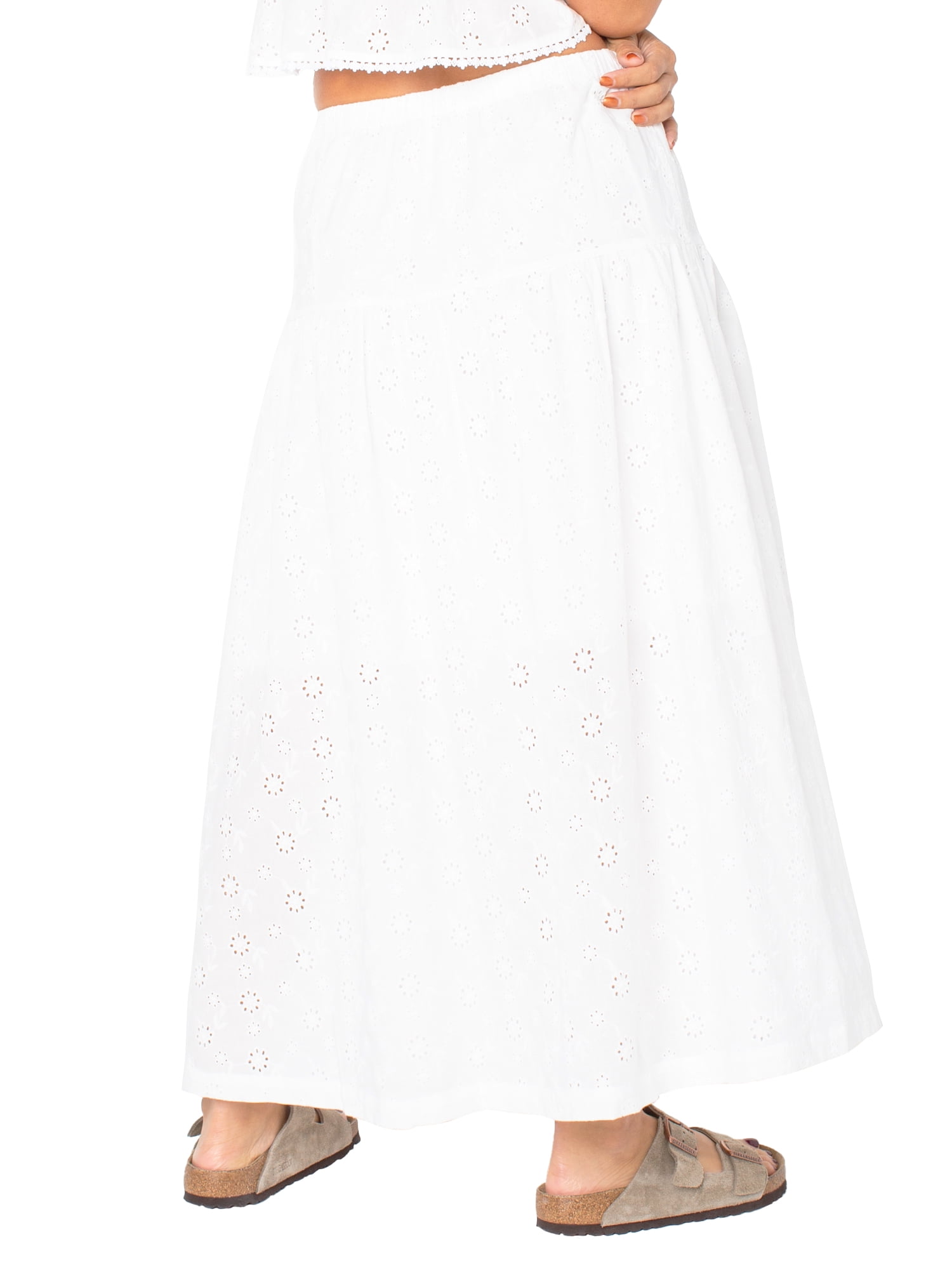 Celebrity Pink Women’s Cotton Tiered Midi Skirt with Lace Trim, Sizes XS-XXL
