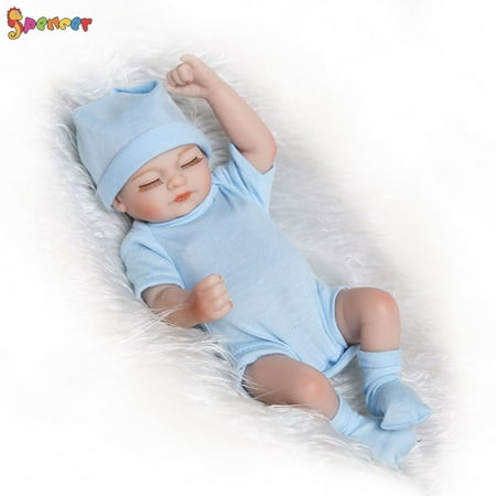 Spencer 11" Newborn Reborn Baby Lifelike Dolls Full Body Handmade Realistic Silicone Vinyl Weighted Lovely Cute Doll Gifts,for Ages 3+ "Blue Girl"