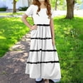 thumbnail image 6 of Girls Summer Dress Short Sleeve Maxi Tshirts Dresses with Pockets Cotton Long Dresses Size 4-14 Years (4 Years, White-Stripes), 6 of 7