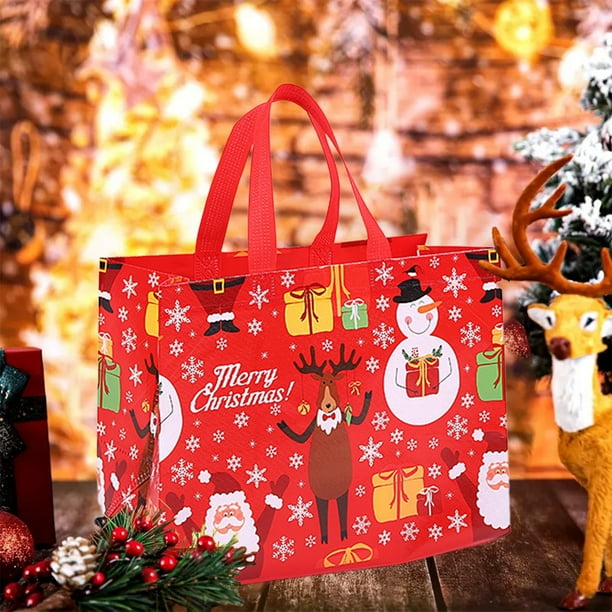 Bolsa de regalo navideña | Bolsa reutilizable de tela no tejida para compras navideñas | Capacidad grande: 35 x 25 x 17 cm | Colores festivos: azul, rojo, morado y verde