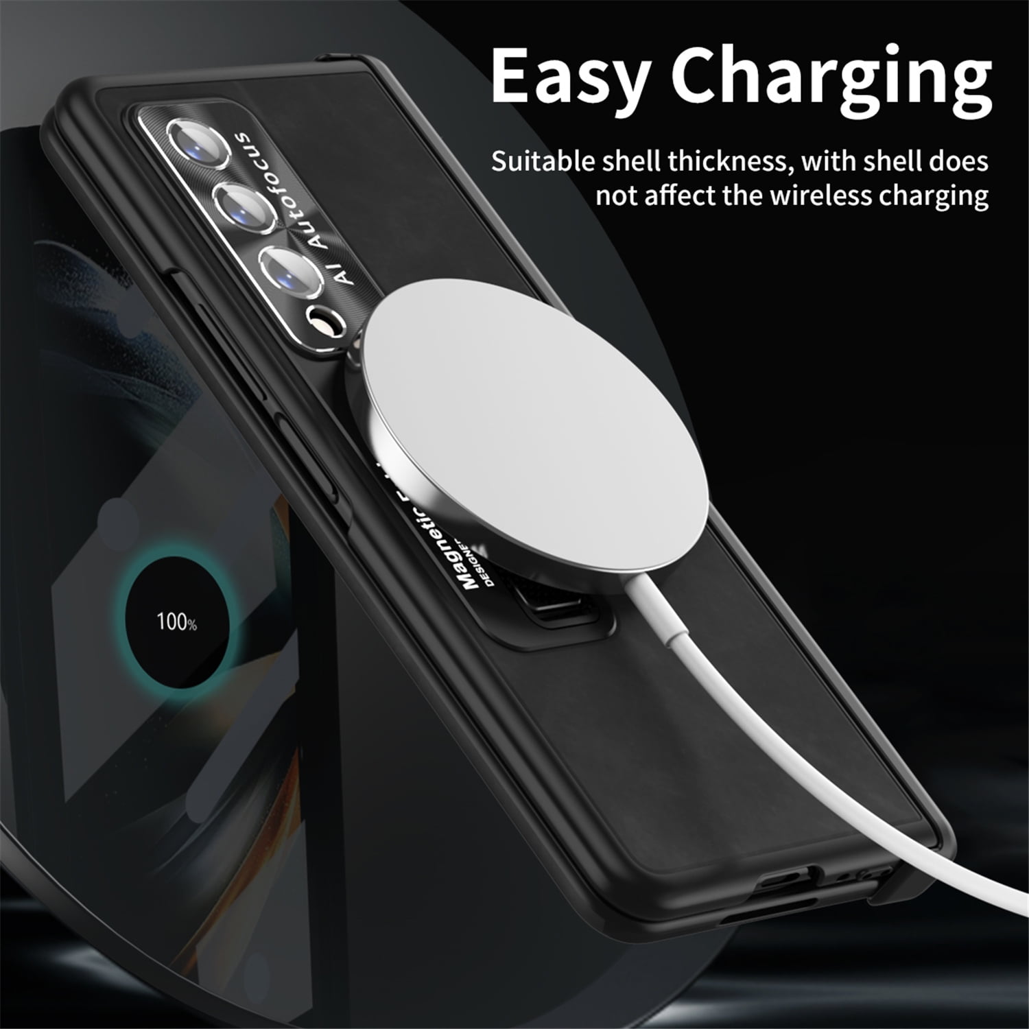 Tarise All-inclusive Cover Case for Samsung Galaxy Z Fold 4 5G 2022, Wireless Charging Camera Lens Protector Screen Protector Magnetic Hinge Protection Drop-Proof Shockproof Kickstand Case, Black