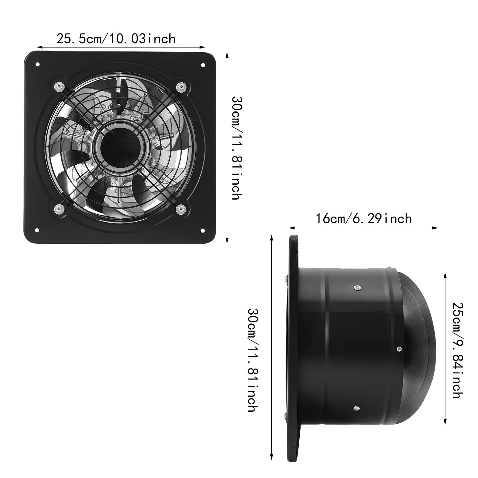TFCFL 10'' Exhaust Fan 100W AC 110V Wall Mounted Ventilation Fan Bathroom Kitchen Air Blower Extractor Fan 2600r/min