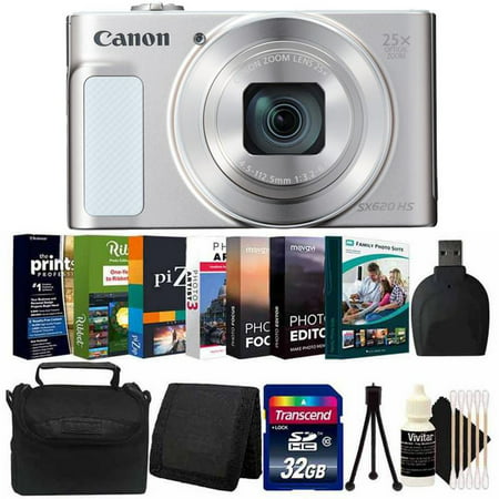 Canon PowerShot SX620 HS Silver 20.2MP Digital Camera with 32GB Accessory Bundle