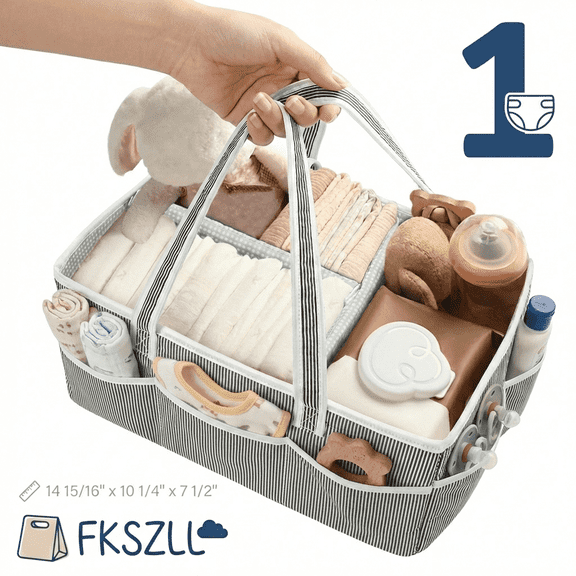 Baby Diaper Caddy Organizer, Portable Canvas Nursery Storage Basket for Changing Table Registry Must Haves and Baby Shower Gifts
