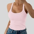 thumbnail image 4 of Womens Sleeveless Racerback High Crewneck Spaghetti Strap Ribbed Tank Tops Ribbed Cotton Razprback Tank Top Crewneck Top Tank Women(Size:M), 4 of 5