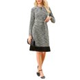 thumbnail image 1 of Vestido de tweed A-Line para mujer INSPIRE CHIC, de manga larga, con dobladillo plisado, cinturón, elegante, para trabajo, con vuelo, color negro, 1 of 5