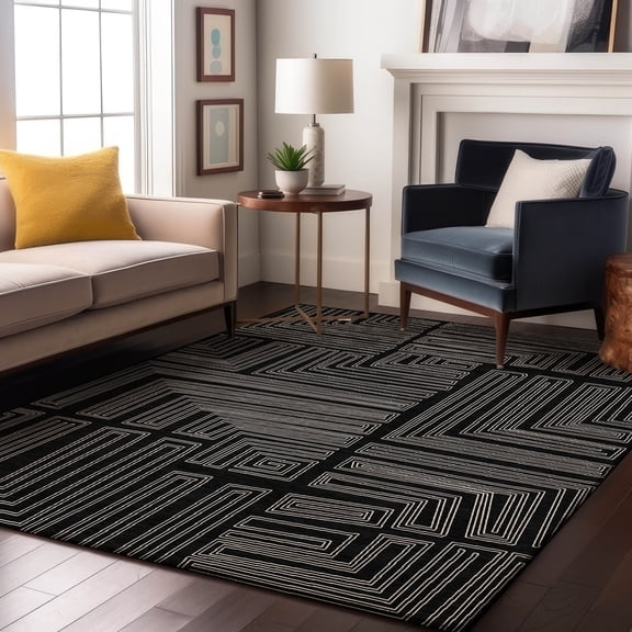 Addison Rugs Mayfield Premium Machine Washable Transitional Geometric Black Rectangle Rug, 9' x 12'