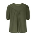 thumbnail image 4 of AherBiu Summer Tops for Women 1/2 Sleeve V Neck Ruched Casual Loose Shirt Stretch Comfy Blouse, 4 of 9