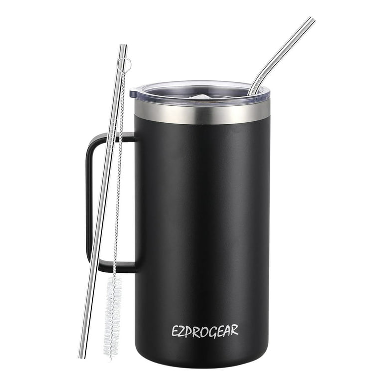 Ezprogear 40 oz Stainless Steel Tumbler Double Wall Vacuum Insulated Coffee  Cup with Handle & Straws (Stainless Steel Color) 