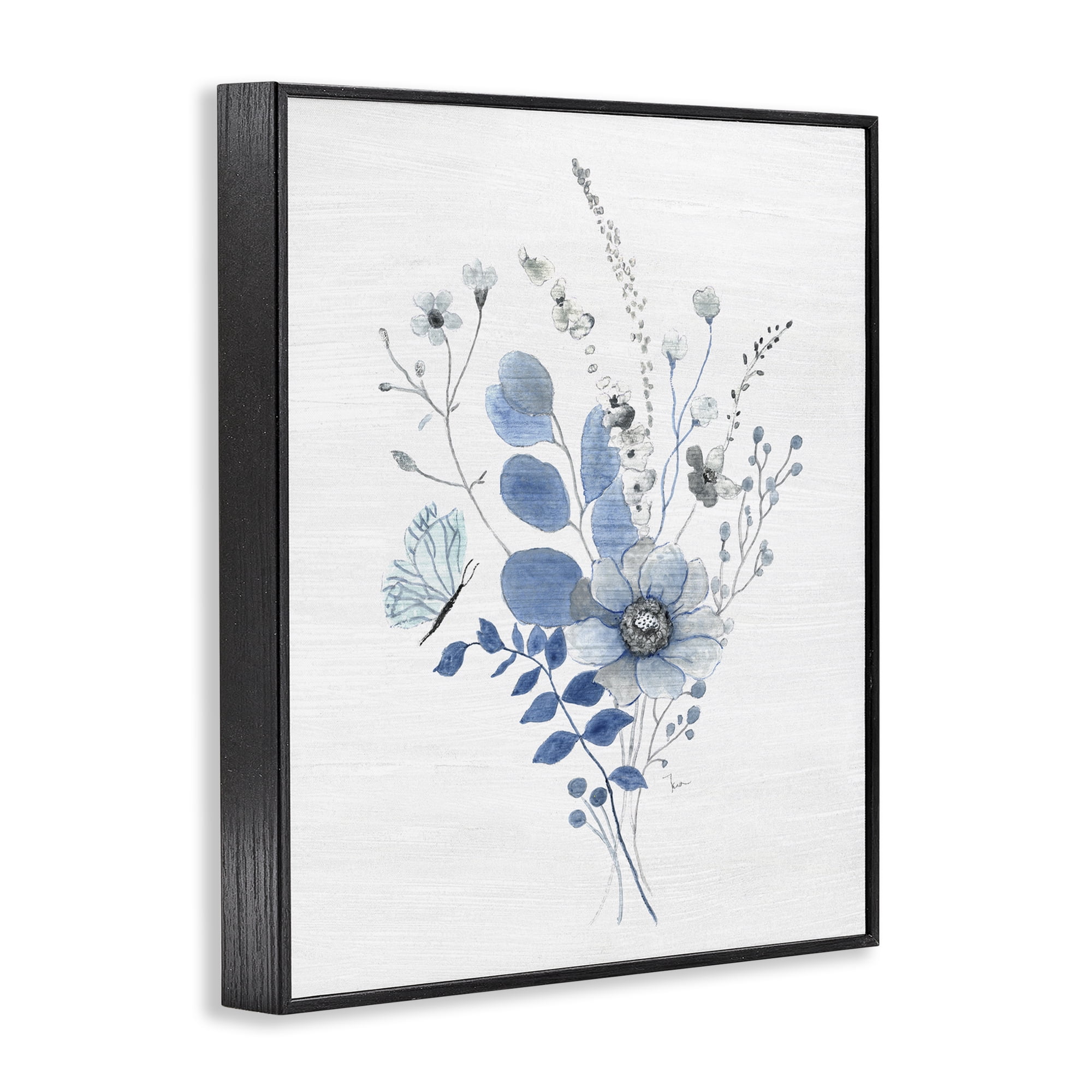Stupell Industries Subtle Blue Wildflowers Botanical & Floral Painting Black Framed Art Print Wall Art, 24 x 30