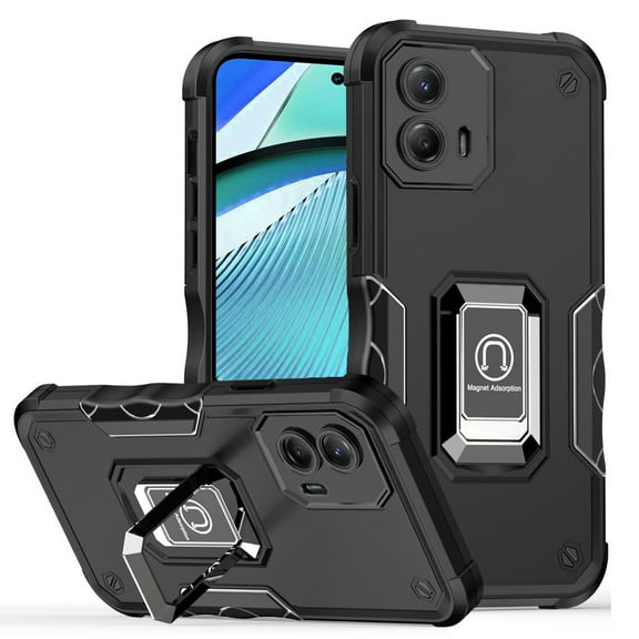 Designed for Motorola Moto G Power 5G 2024 Hybrid Cases with Magnetic Ring Holder Stand Kickstand Heavy Duty Rugged Shockproof Phone Case Cover [Black]