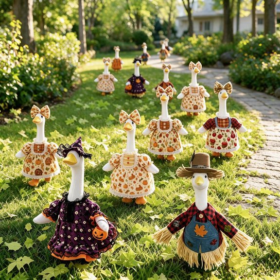 AYktou Fall Porch Geese Outfits, Farmhouse Lawn Goose Costume for 23 Inch Goose Statue, Thanksgiving Decor Porch Goose Dress Bow Headband, Fall Harvests Garden Goose Clothes Set for Yard Display