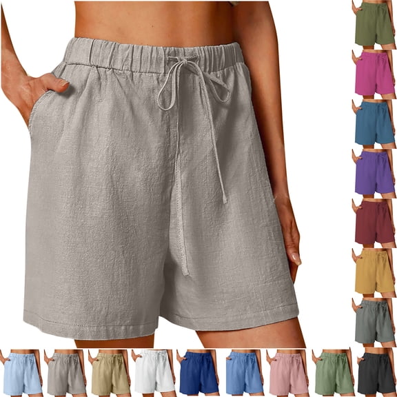 Chiccall Plus Size Shorts for Women Casual Cotton Linen Drawstring High Waisted Comfy Bermuda Shorts Beach Vacation Wide Leg Shorts with Pockets