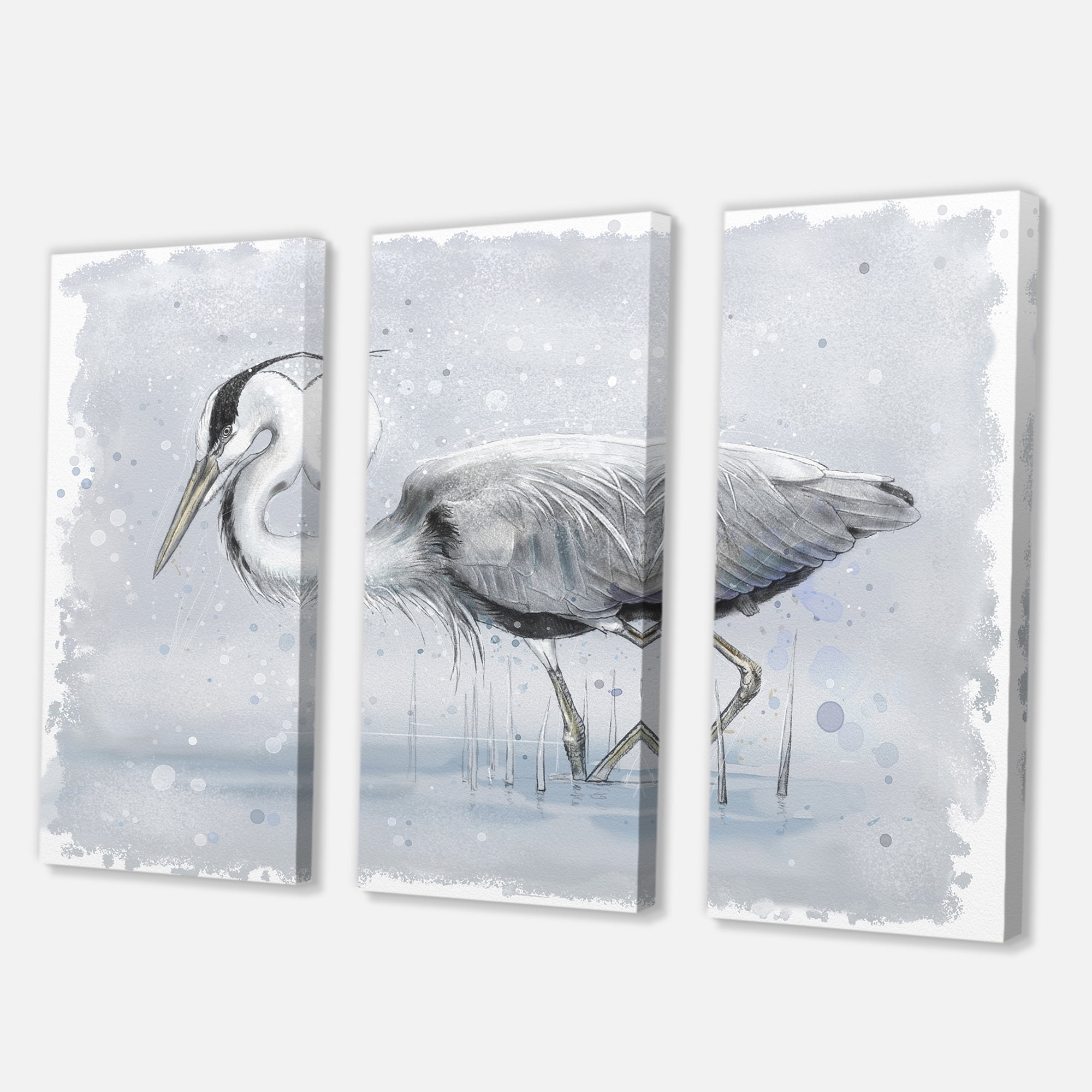 Designart ' Grey Heron Bird In Lake ' Farmhouse Canvas Wall Art Print