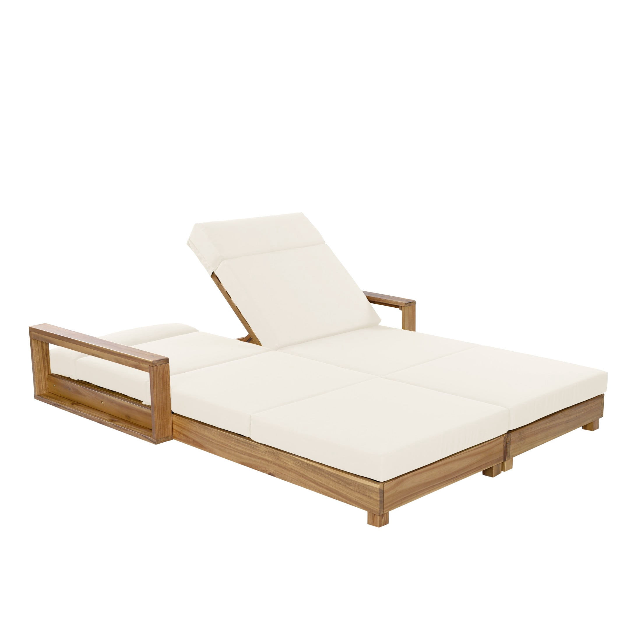 Christopher Knight Home Double Outdoor Chaise Lounge Set with Headrest Cushions, Light Natural + Beige