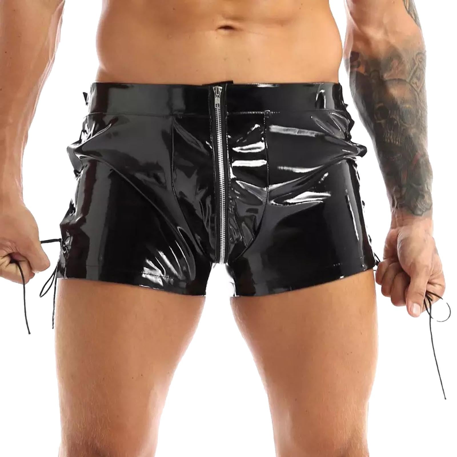 mens latex shorts