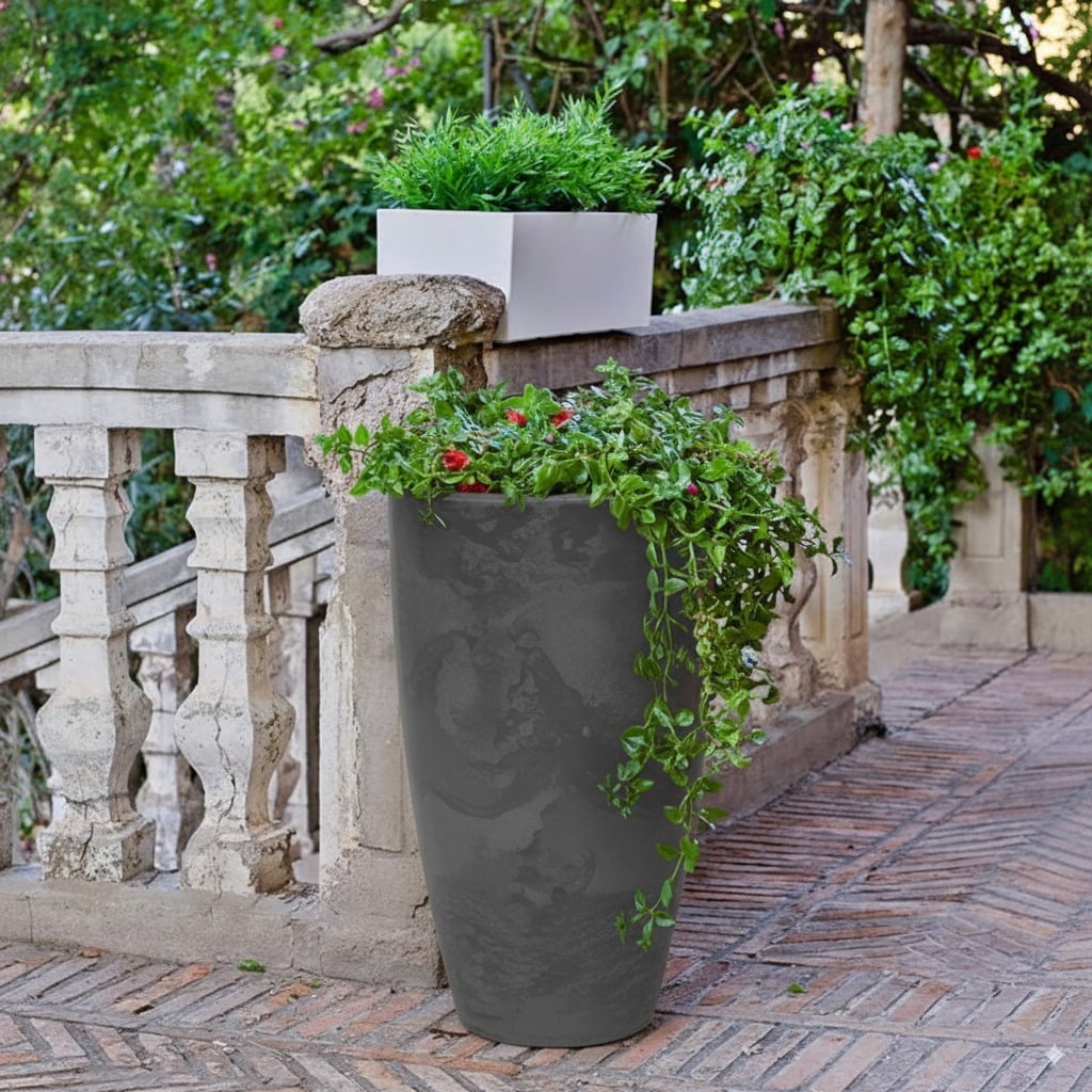 Ecobo 27.6-Inch Tall Eco-Friendly Round Pot Planter | Indoor/Outdoor Use, Durable, Versatile, and Lightweight | Contemporary All-Weather Design by Brazilian Artisans - Black