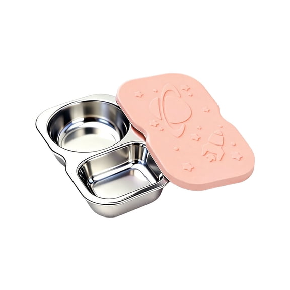 Small Stainless Steel 2-Compartment Snack Containers with Lids, Reusable Snack Pack Containers, Lunch Box Accessories,Double Compartment Salad Dressing Containers to Go, 5.3oz