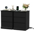thumbnail image 3 of 3 Drawers Nightstand Set of 2 with Charging Station, Bedside Table End Table for Bedroom Living Room, Black, 3 of 9