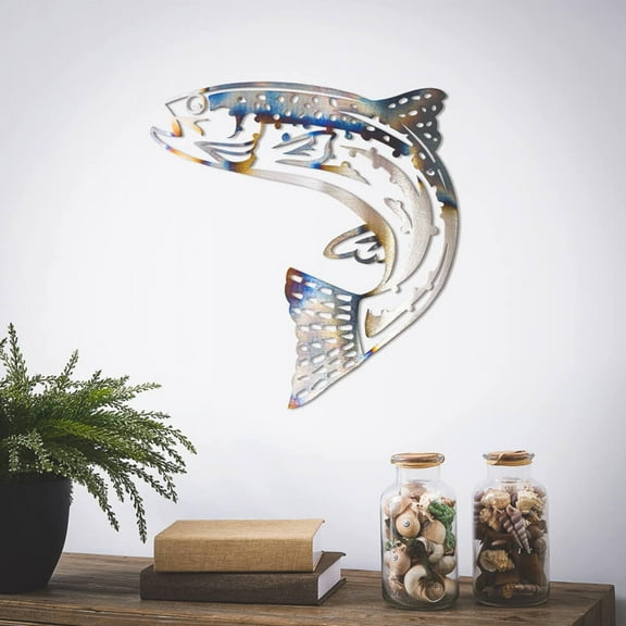 RealSteel Jumping Trout Metal Wall Art – Perfect for Fishing Enthusiasts (18")