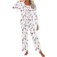 thumbnail image 3 of Jinhomg Women Cute Floral Pajamas 2 Piece Casual Sleepwear Outfits Comfy Long Sleeve Crew Neck Tops and Straight Leg Pants Set White XL, 3 of 6