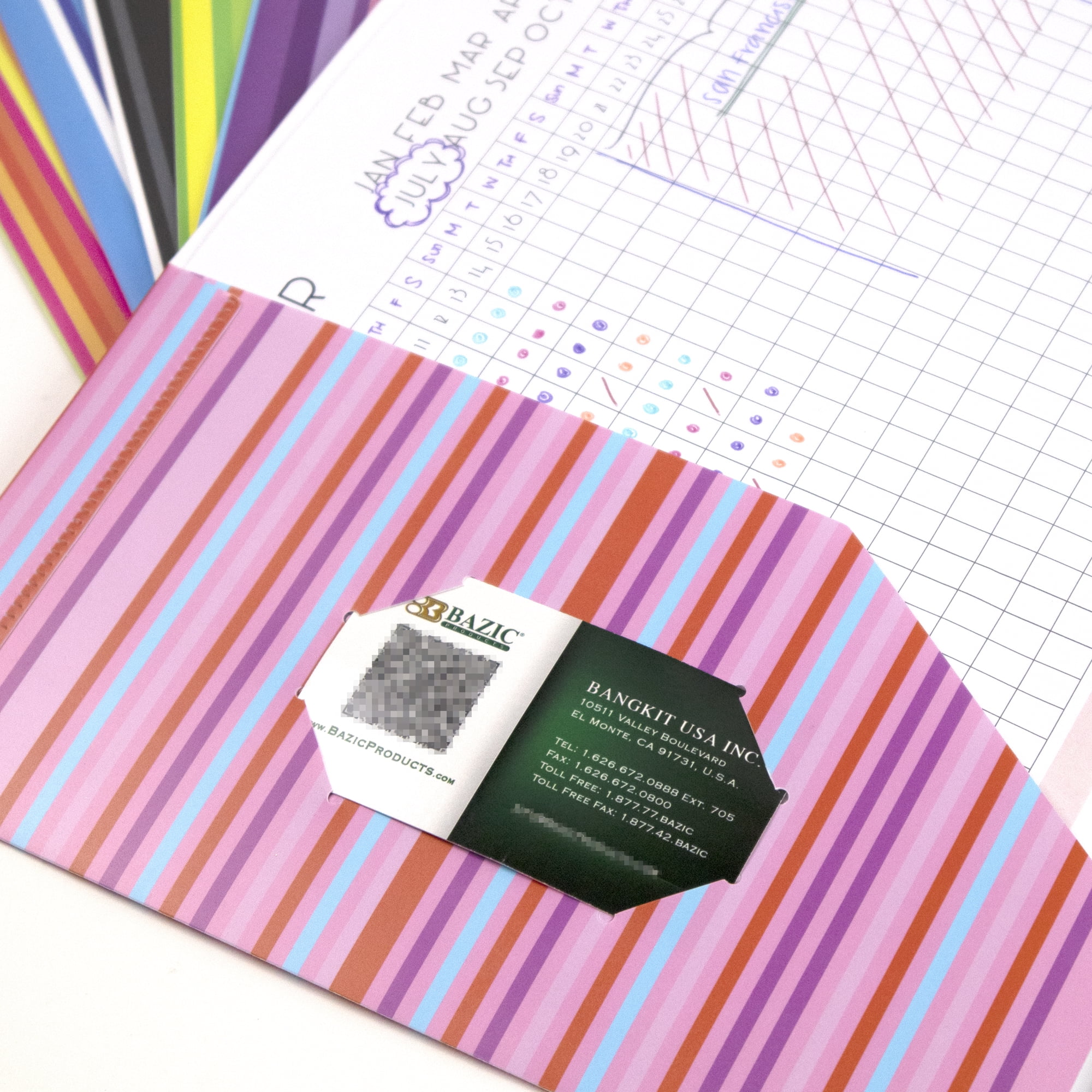BAZIC 2 Pockets Poly Folder, Stripes Portfolio, Document Folders, 48-Pack
