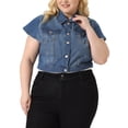 thumbnail image 2 of DARING DIVA Women's Plus Button Down Cap Sleeve Cropped Jacket 2X Mid Blue, 2 of 6