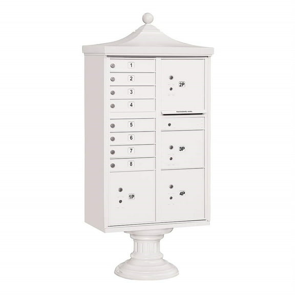 Regency Decorative Cluster Box Unit with 8 Doors and 4 Parcel Lockers in White with USPS Access Type VI